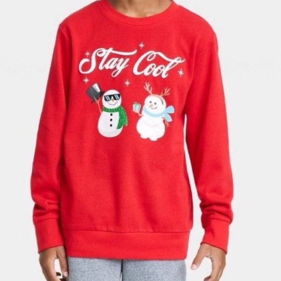 MAD ENGINE Kids “Stay Cool” Snowman Graphic Holiday Pullover Sweatshirt. - Picture 1 of 4